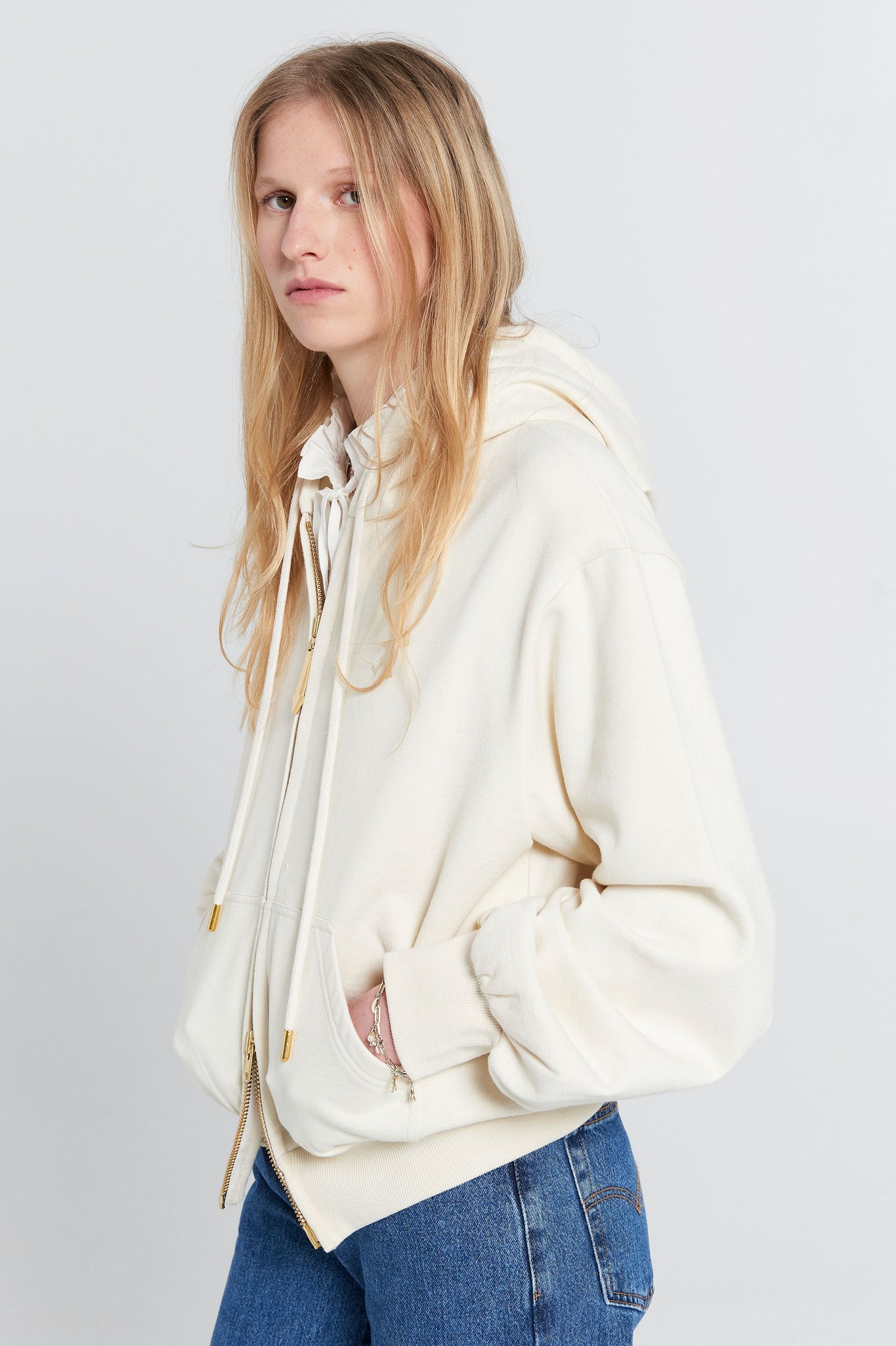 Runaway Girl Cropped Oversized Hoodie Ecru