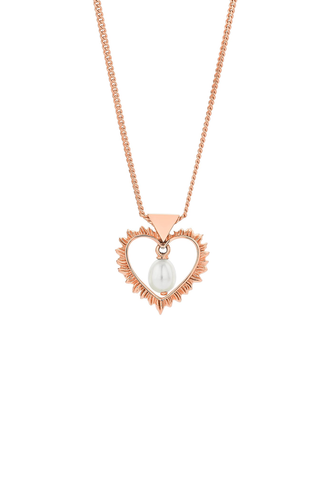 Flaming Heart Necklace with Fresh Water Pearl Rose Gold