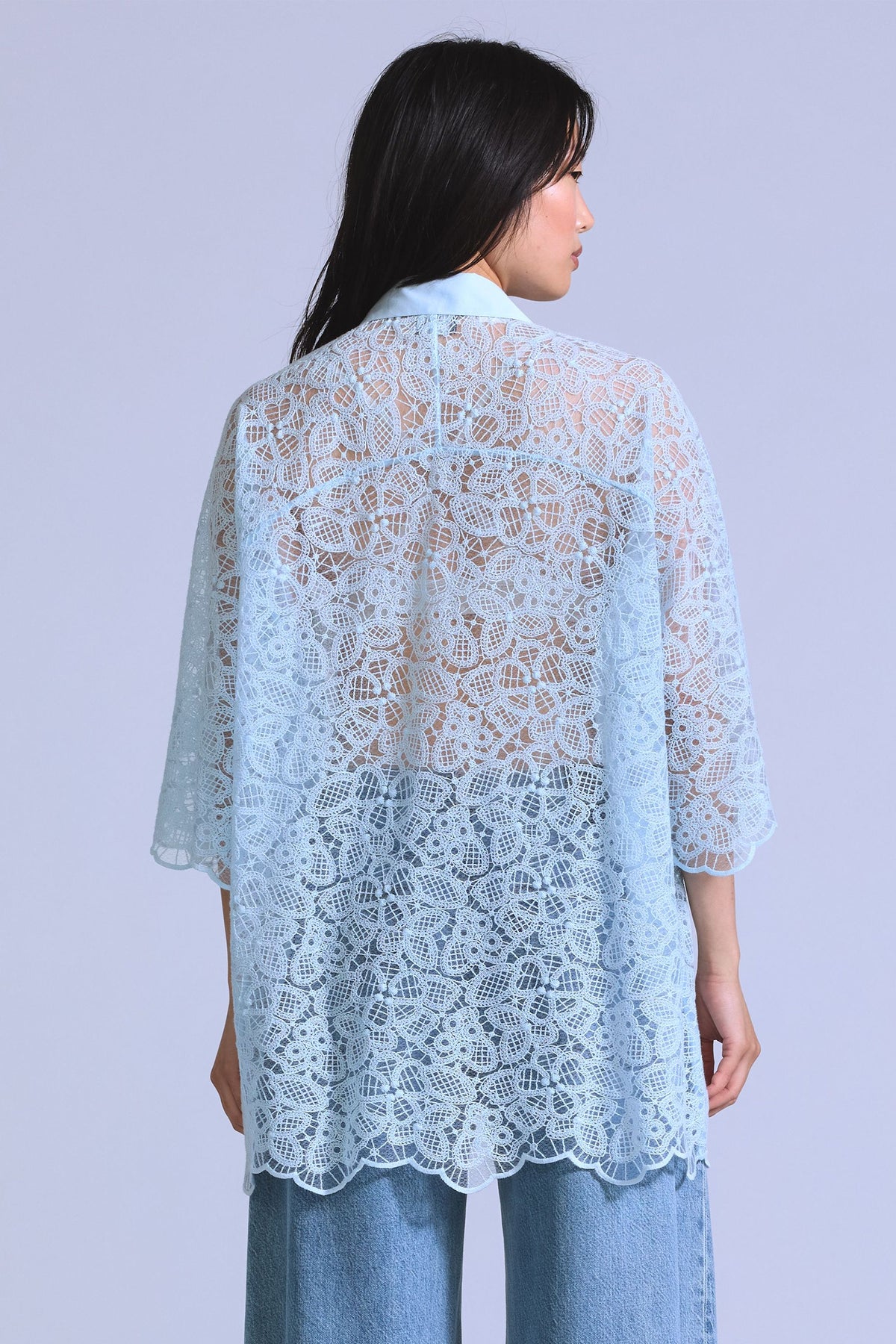Blue Tab Lace Woven Shirt Ice Water Lace