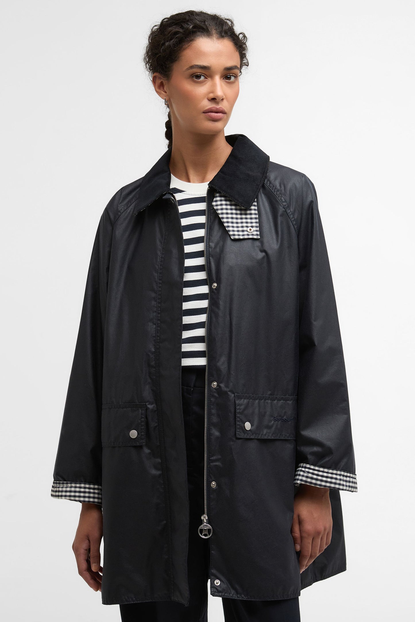 Wren Wax Jacket Royal Navy/Navy Gingham Check