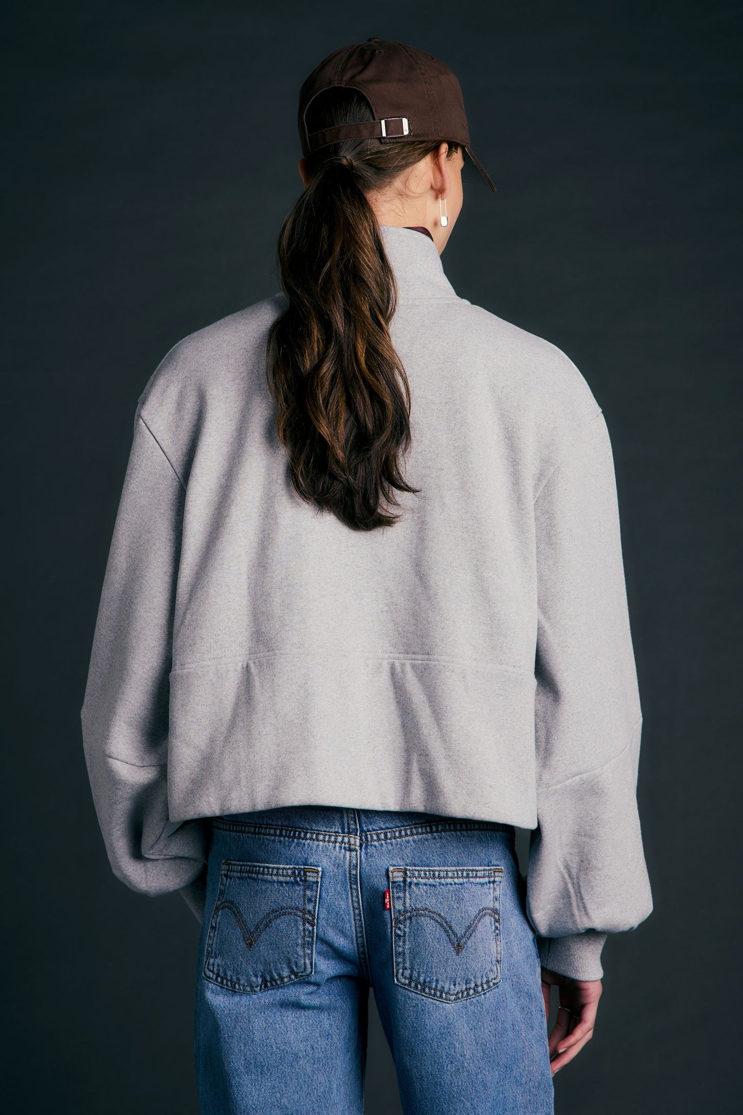 Runaway Zip Front Sweatshirt Grey Marle