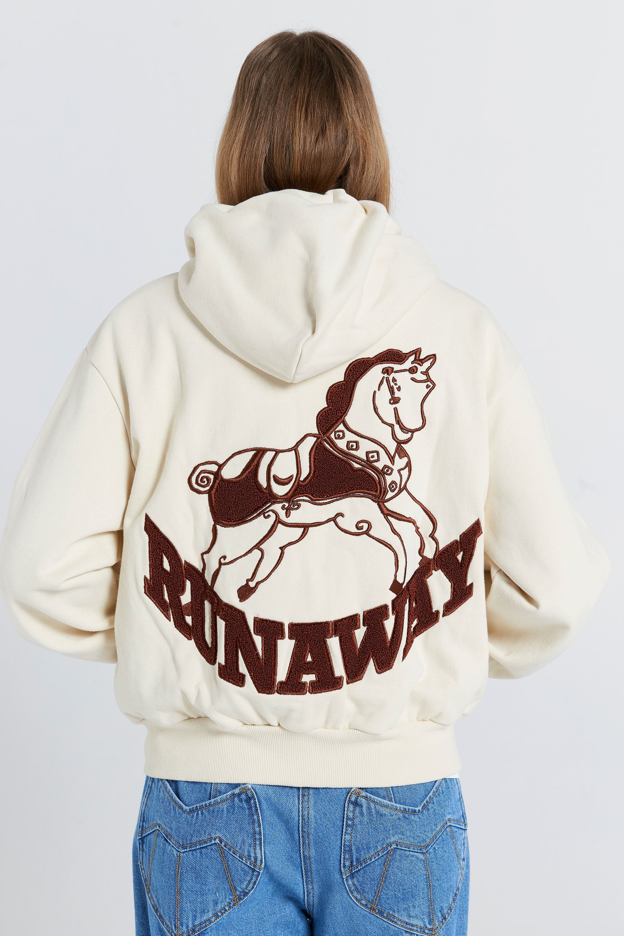 Rocking Horse Cropped Oversized Hoodie Ecru/Mocha – Karen Walker