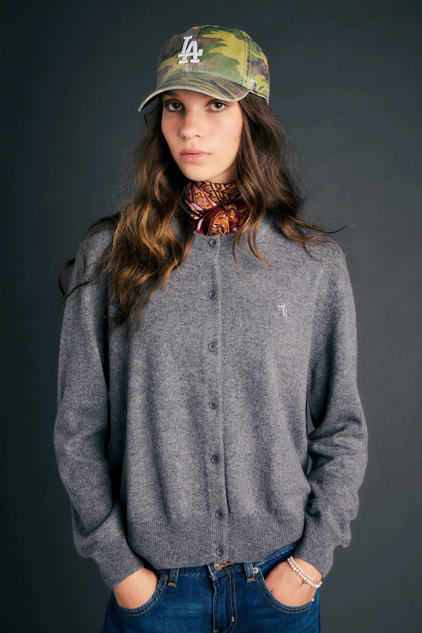 Posy Cashmere Cardigan Grey Marle