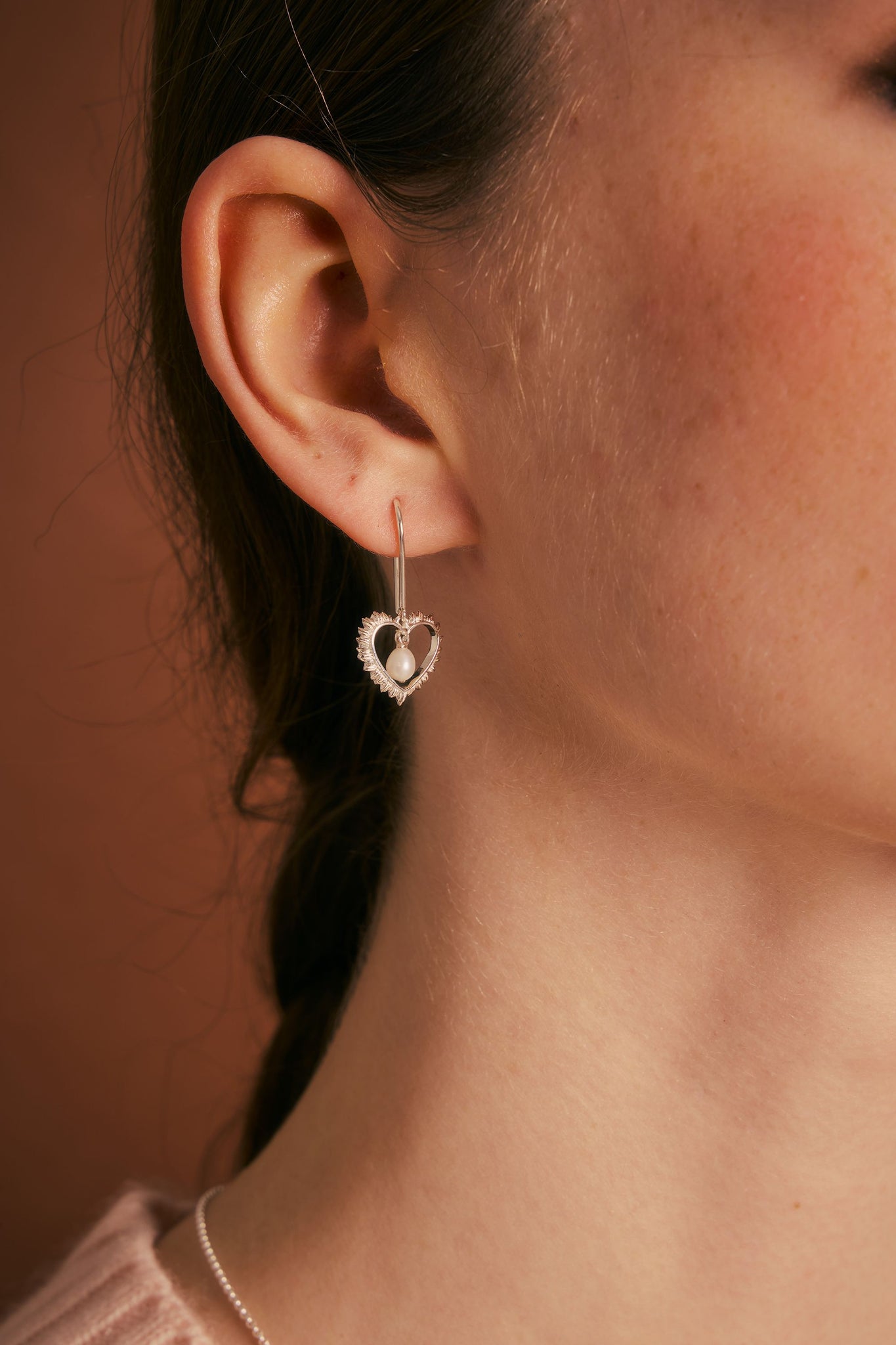 Flaming Heart Earrings with Fresh Water Pearls Rose Gold