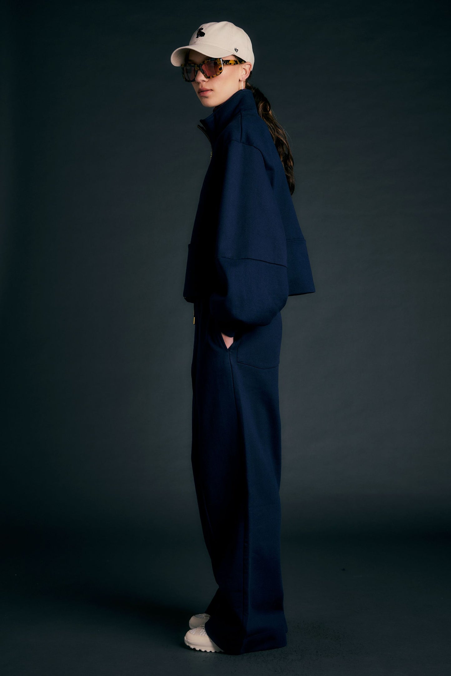 Pin Tuck Track Pants Navy