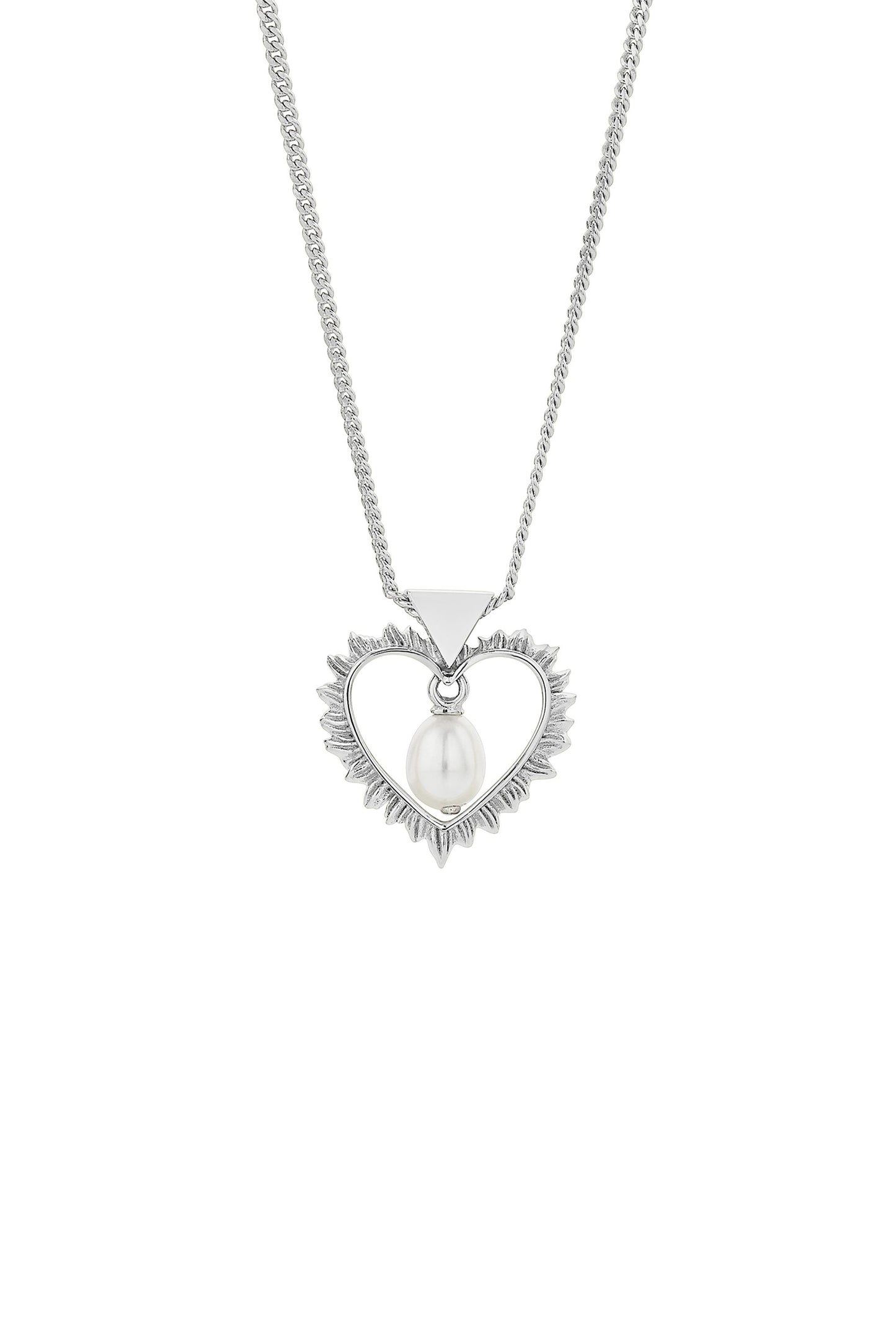 Flaming Heart Necklace with Fresh Water Pearl Silver