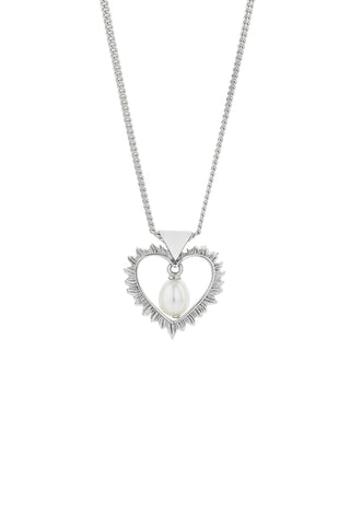 Flaming Heart Necklace with Fresh Water Pearl Silver