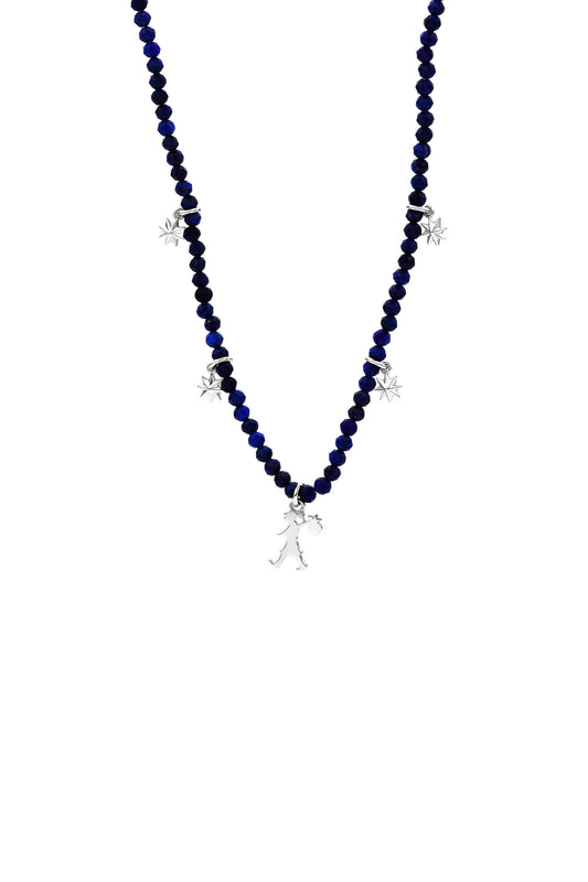 Lapis Charm Necklace Silver
