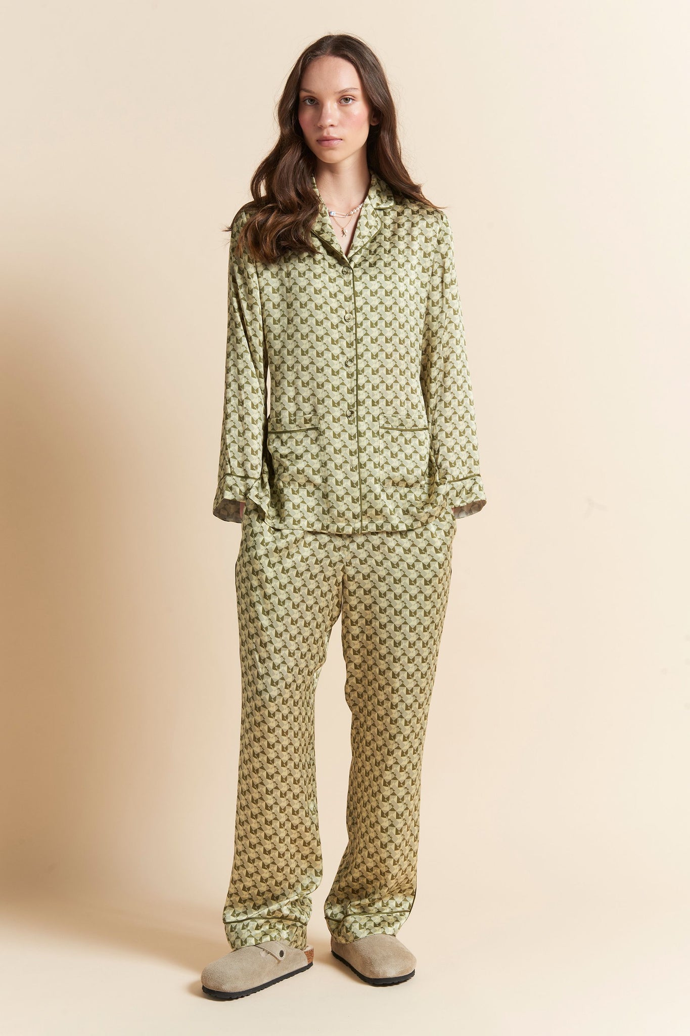 Monogram Tiles Silk Wrap PJ Olive