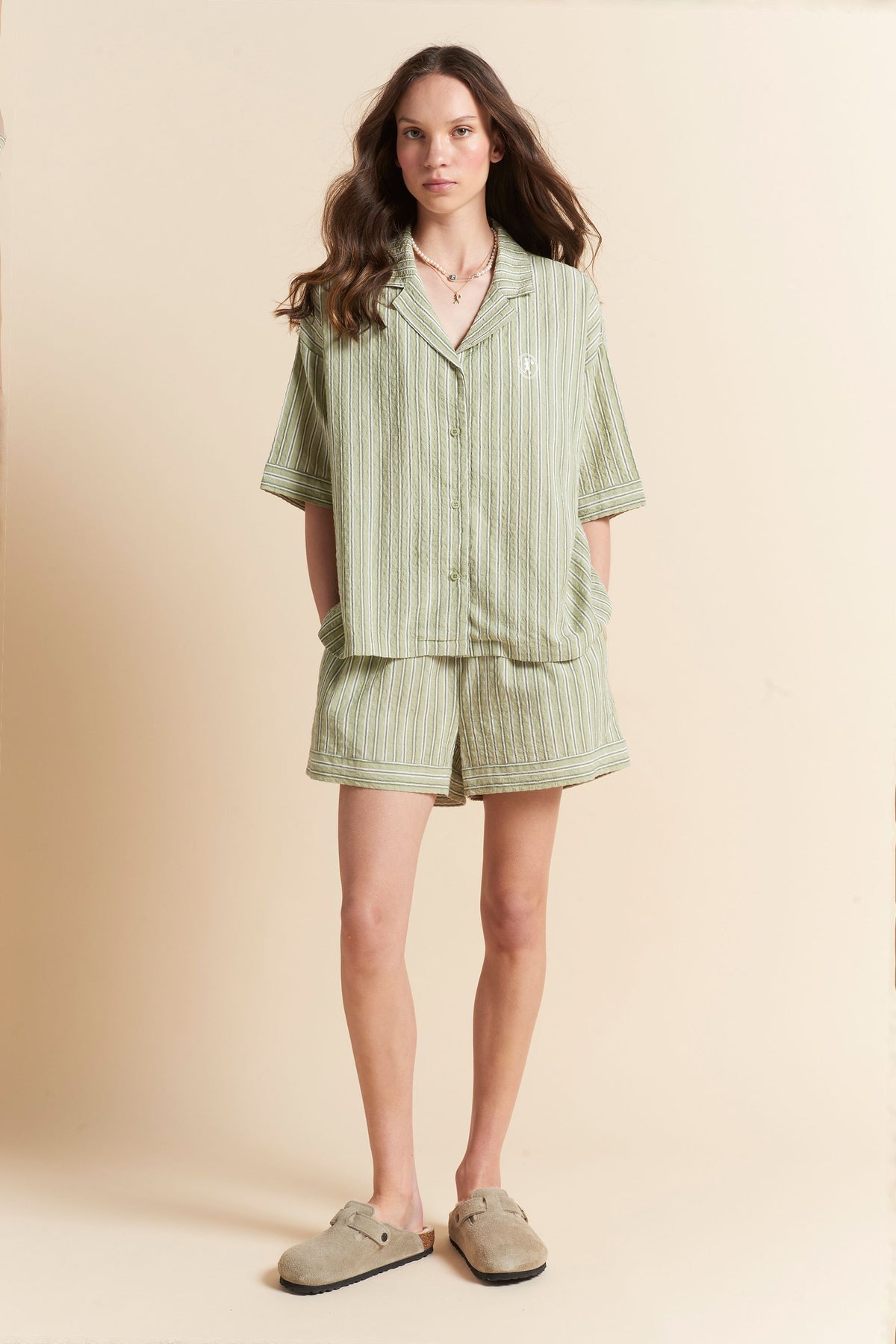 Seersucker Stripe Boxer PJ Olive