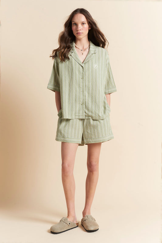 Seersucker Stripe Boxer PJ Olive