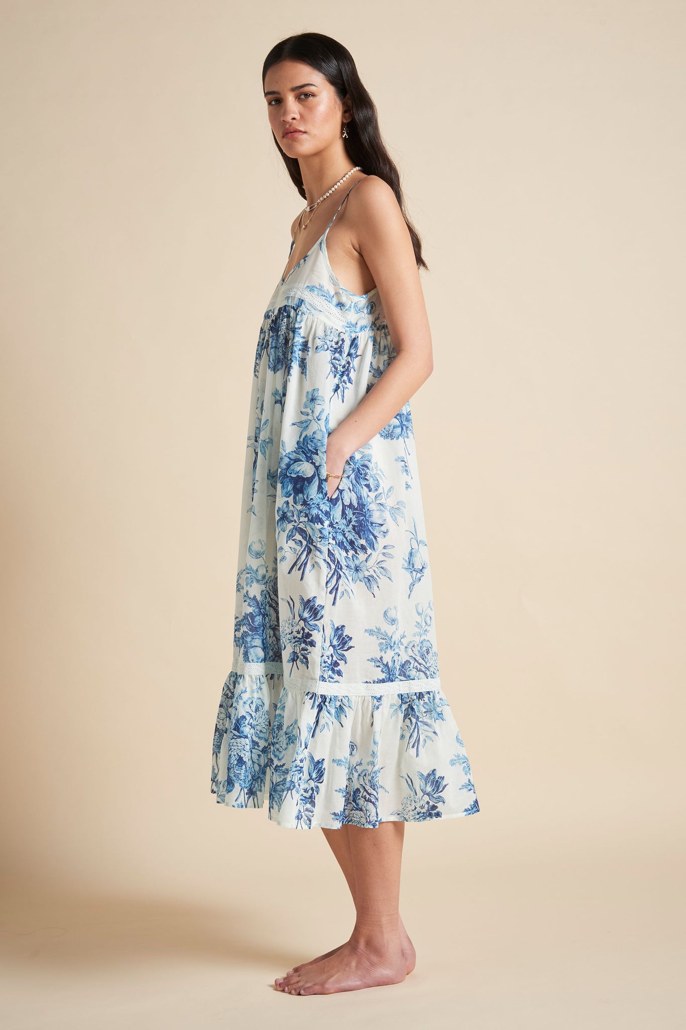 Romantic Floral Lace Insert Nightie Teal