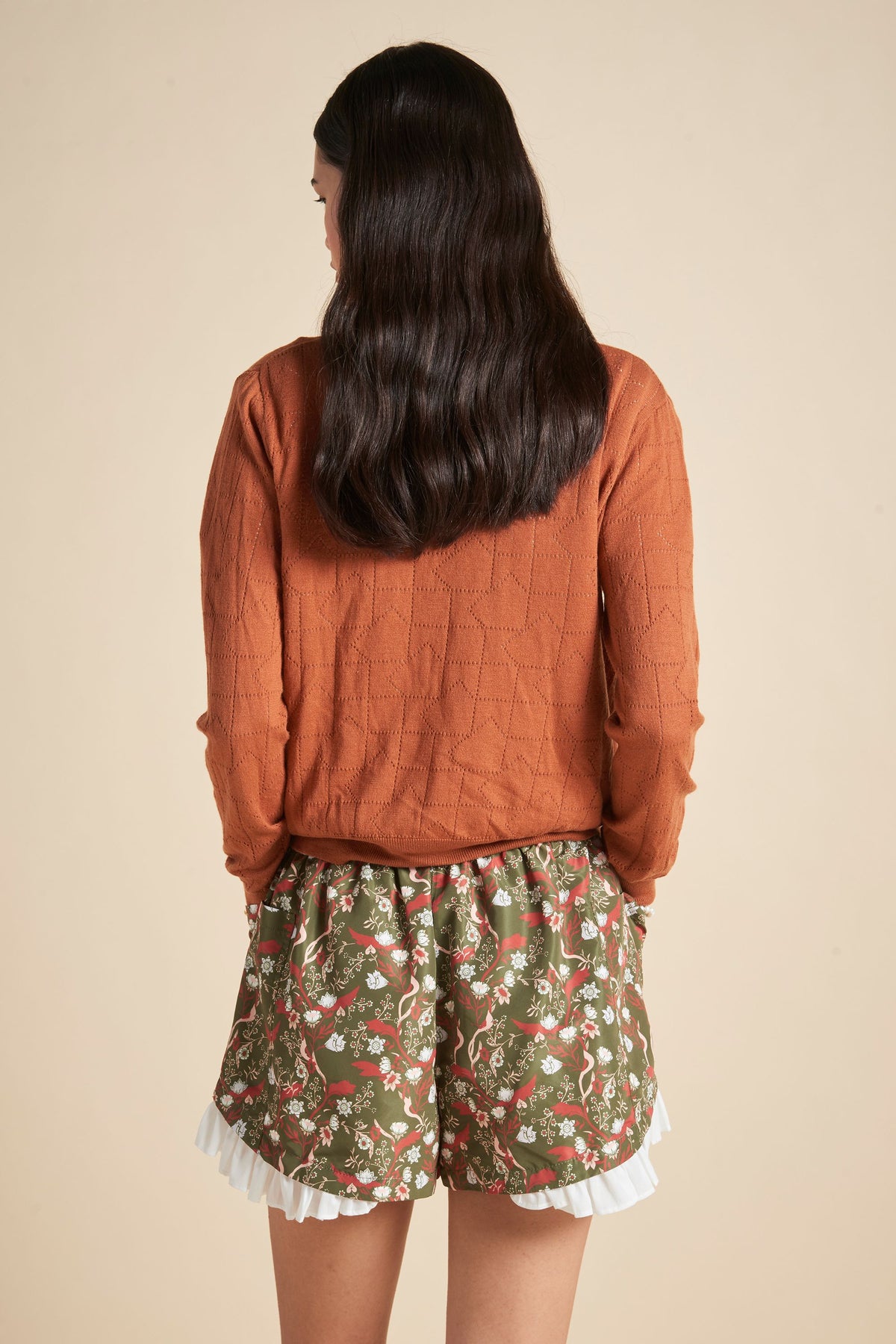 Monogram Pointelle Knit Cardigan Rust