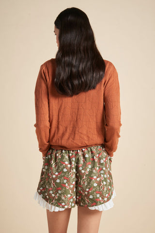 Monogram Pointelle Knit Cardigan Rust