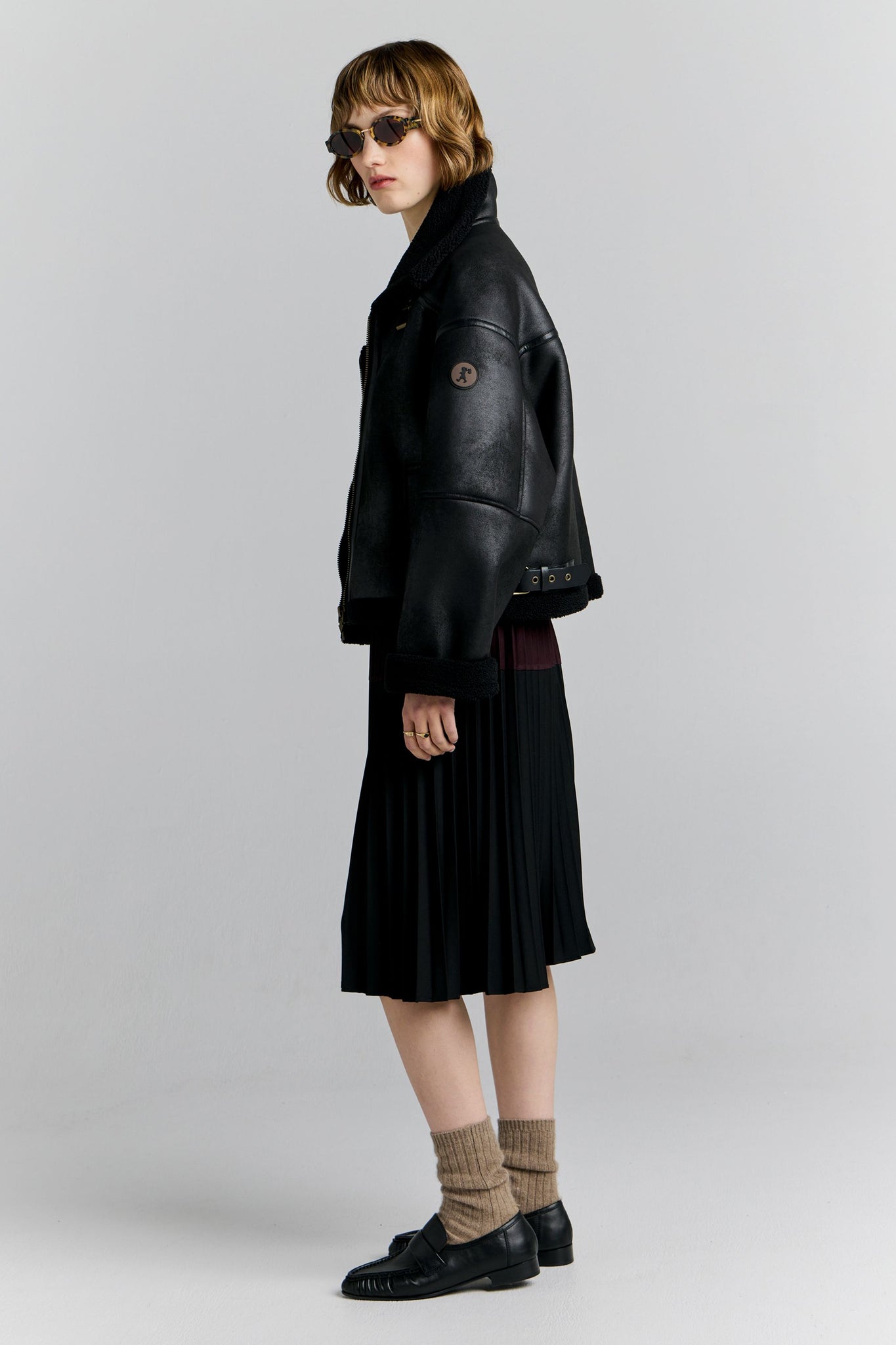 Cropped Aviator Jacket Black/Brown