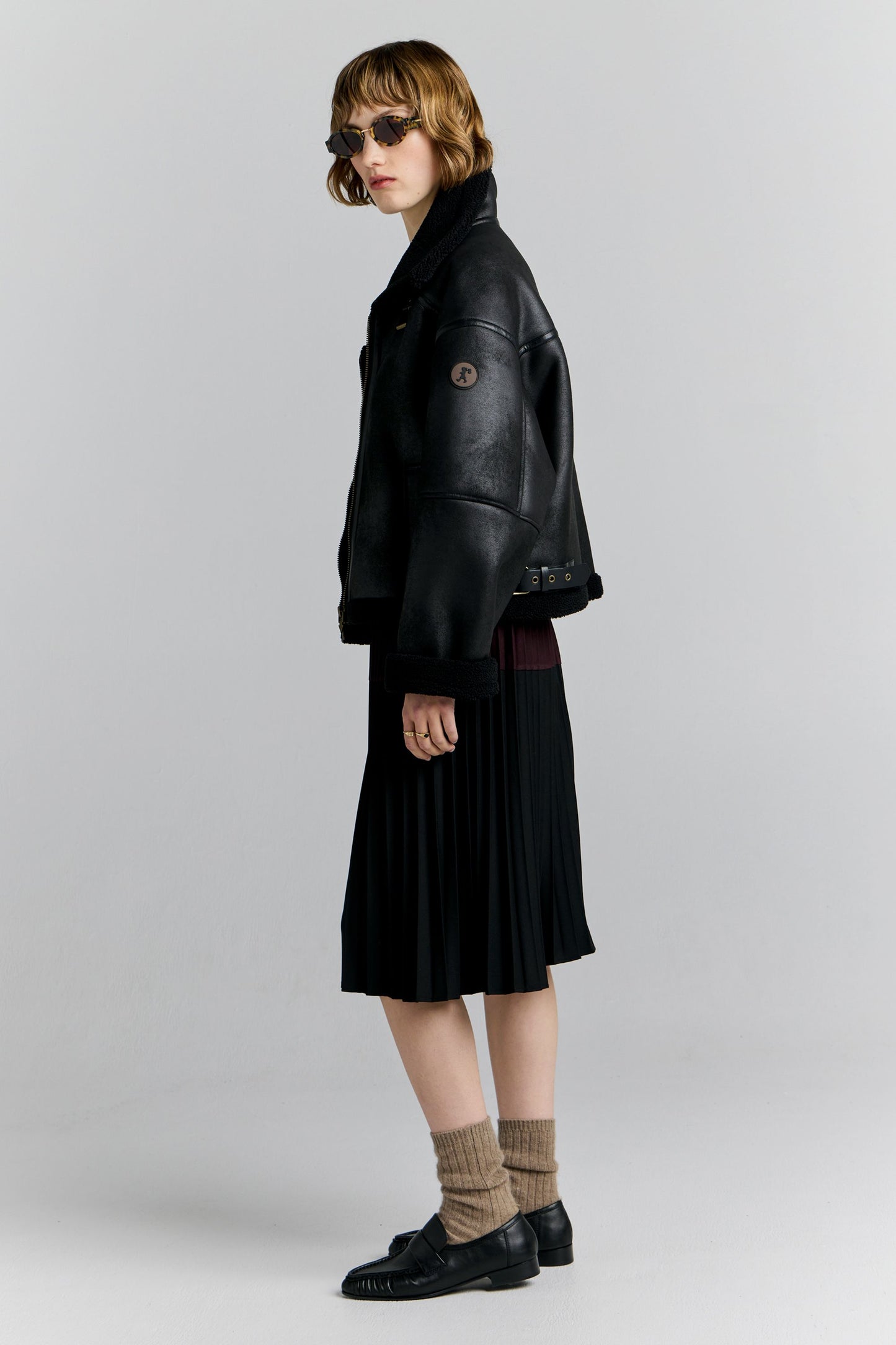 Cropped Aviator Jacket Black/Brown