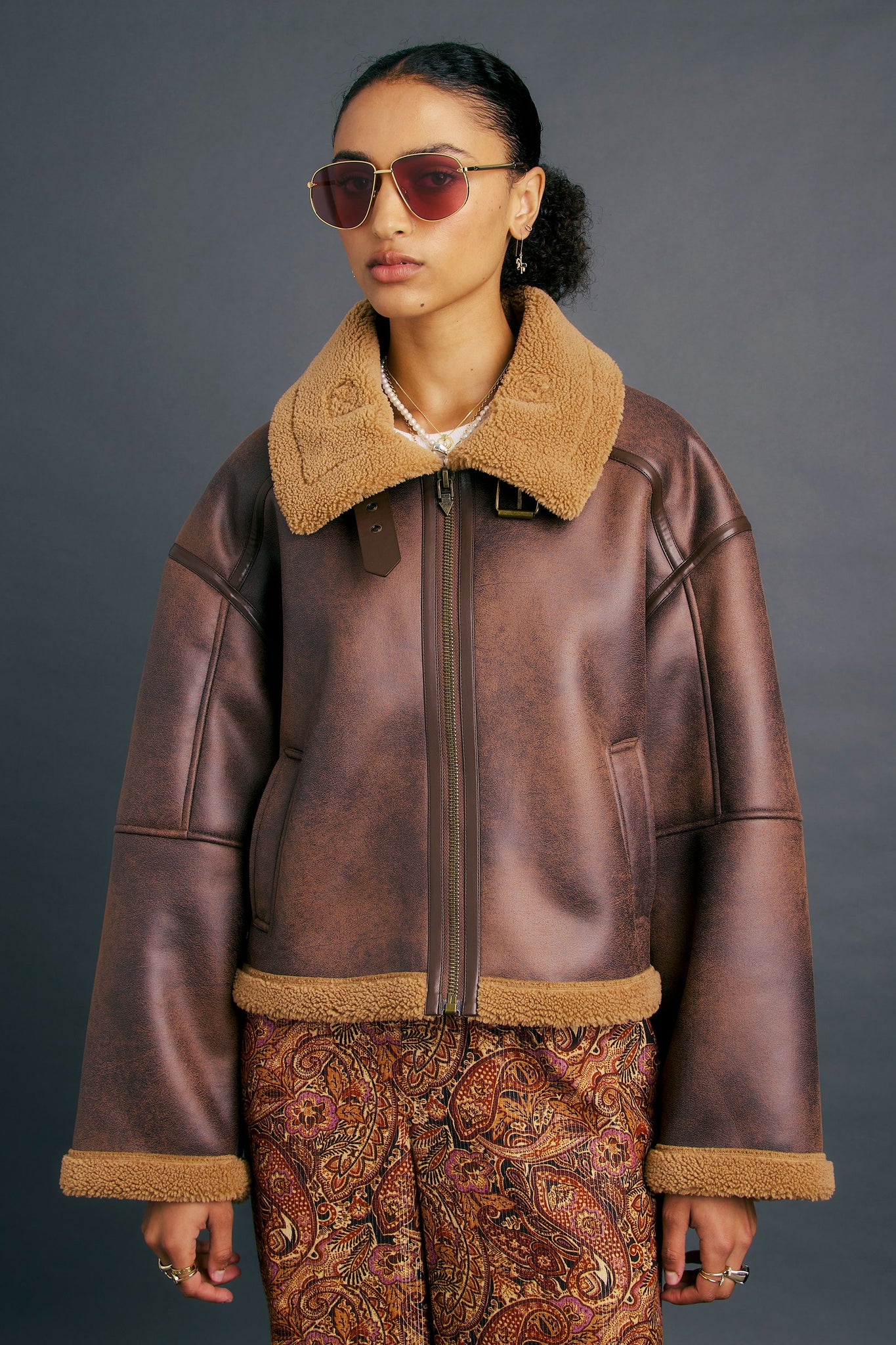 Cropped Aviator Jacket Brown/Chestnut