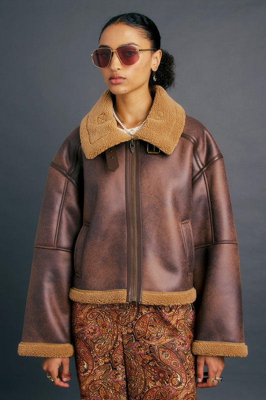 Cropped Aviator Jacket Brown/Chestnut