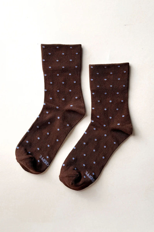 Patterned Sneaker Socks Cacao/Blue Polka Dot