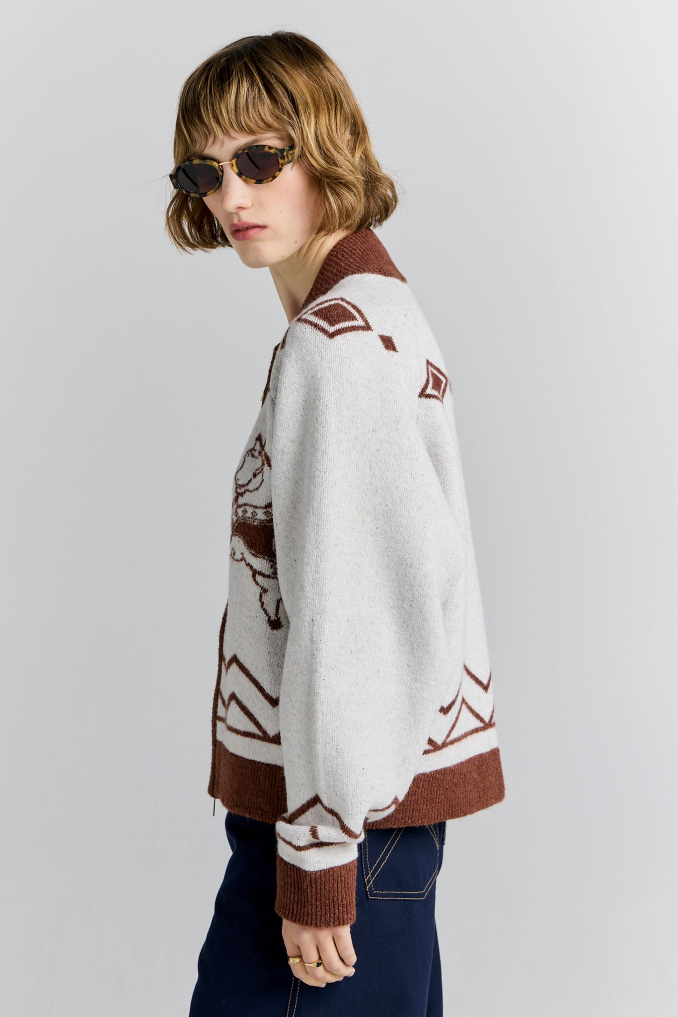 Carousel Knit Bomber Ivory