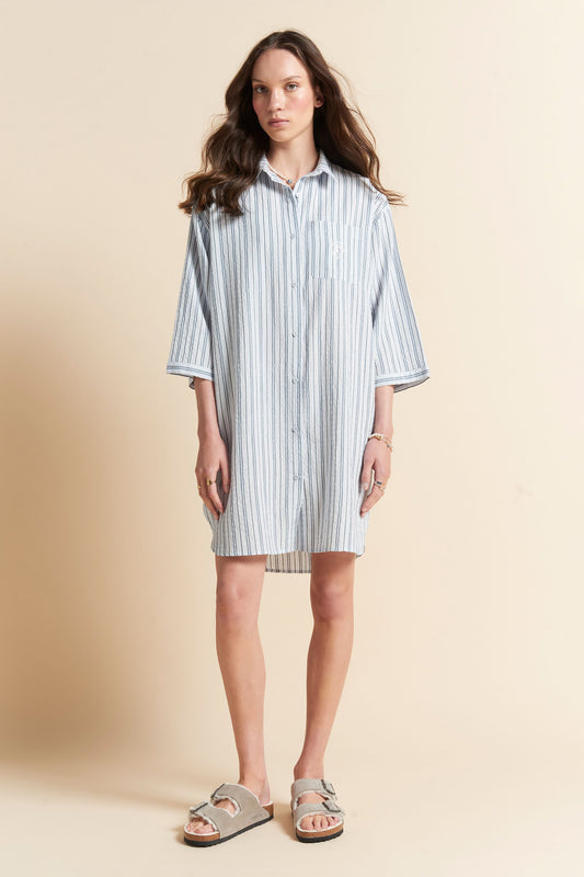 Seersucker Stripe Nightshirt Sky Blue