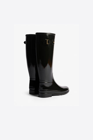 Refined Gold Trim Tall Gloss Boot Black
