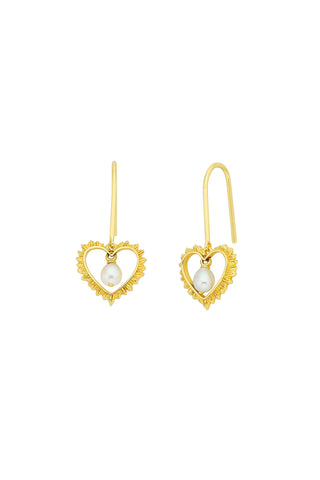 Flaming Heart Earrings with Fresh Water Pearls Gold-Plated