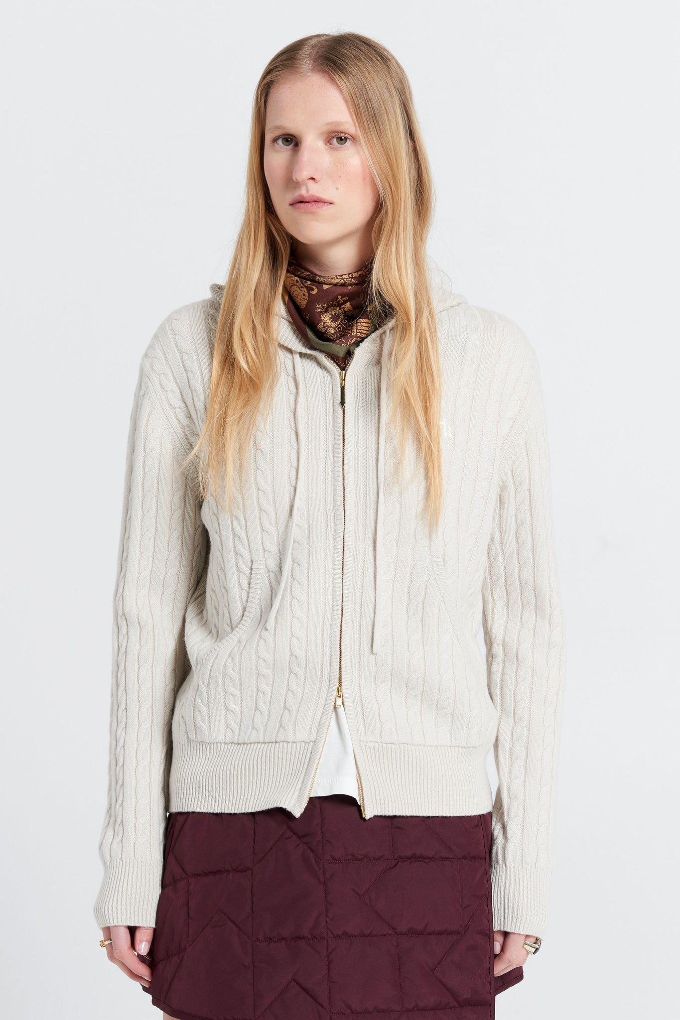 Campus Cable Knit Hoodie Stone