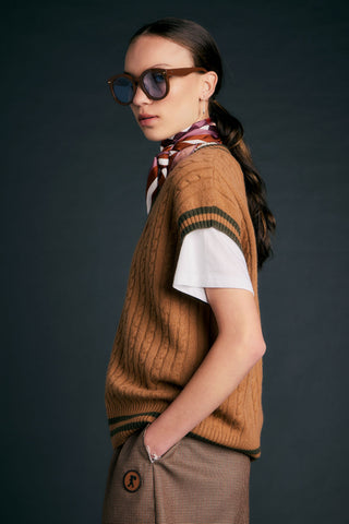 Varsity Knit Vest Tan/Olive