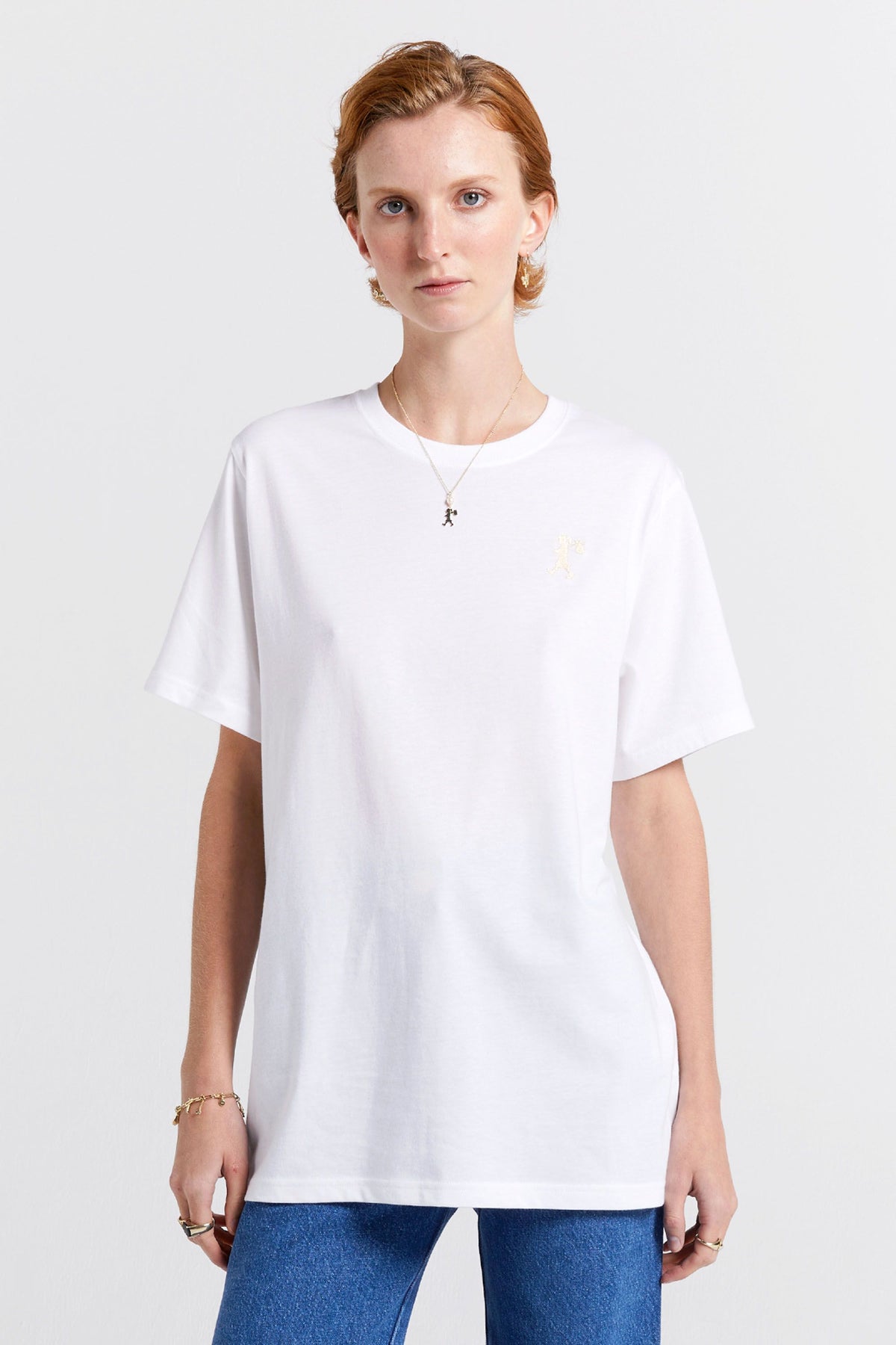 Embroidered Runaway Girl Classic Organic Cotton T-Shirt White