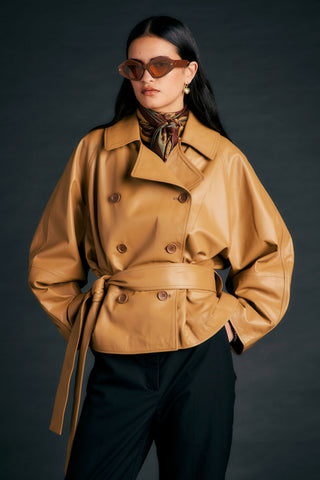 Leather Cropped Underground Coat Tan
