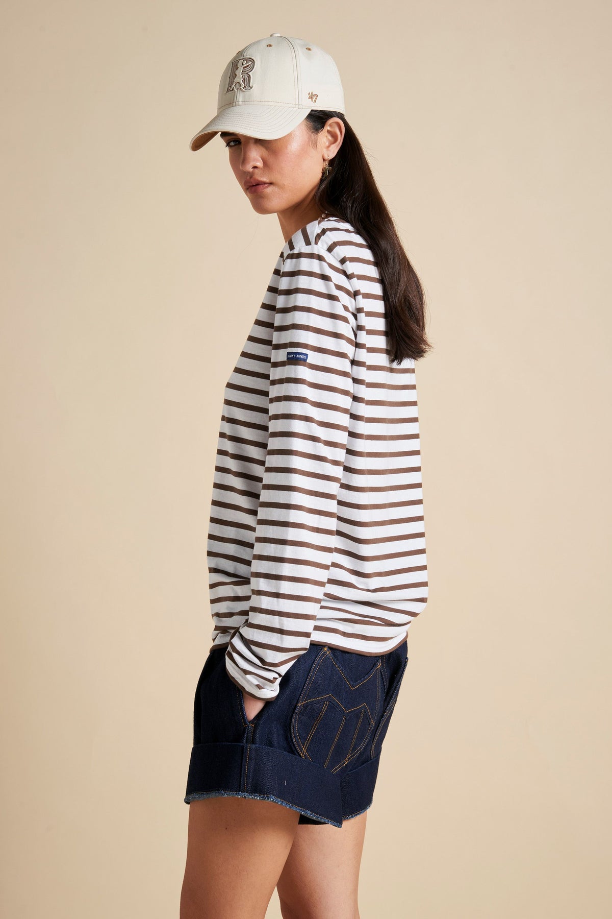 Minquiers Moderne Striped Sailor Shirt Neige/ Expresso