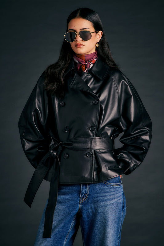 Leather Cropped Underground Coat Black