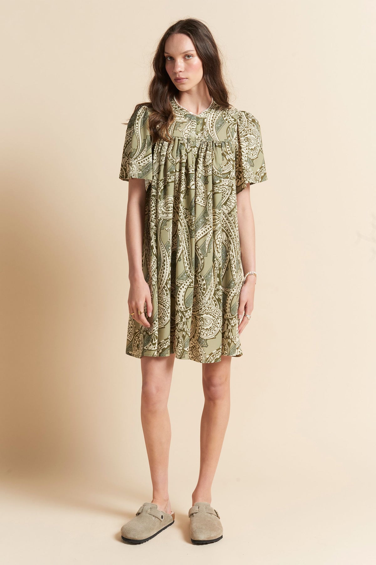 Ocean Paisley Gathered Nightie Olive