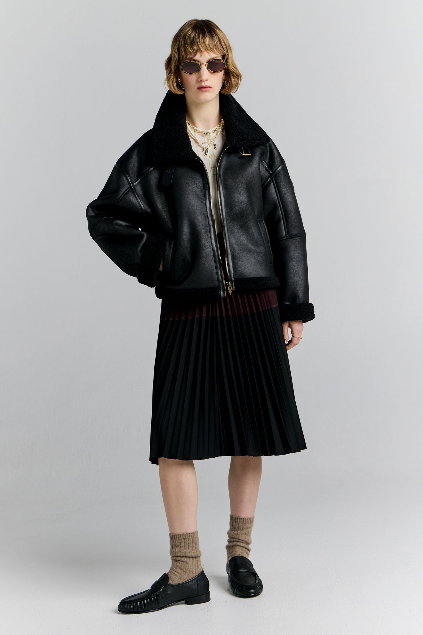 Cropped Aviator Jacket Black/Brown