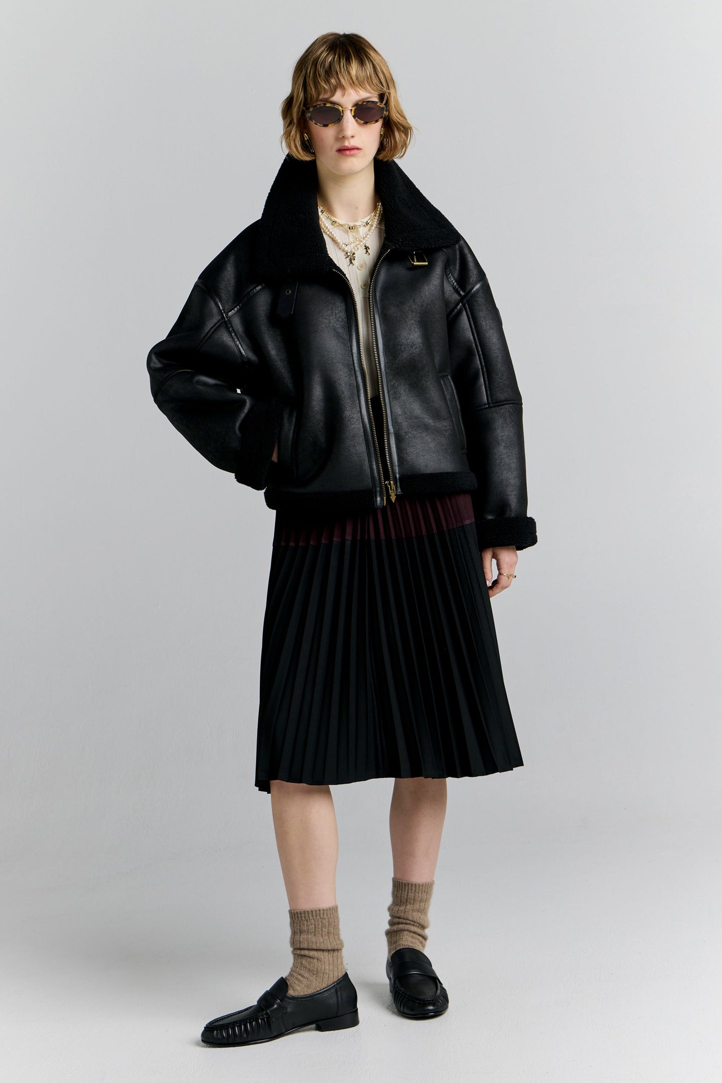 Cropped Aviator Jacket Black/Brown