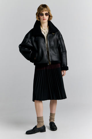 Cropped Aviator Jacket Black/Brown