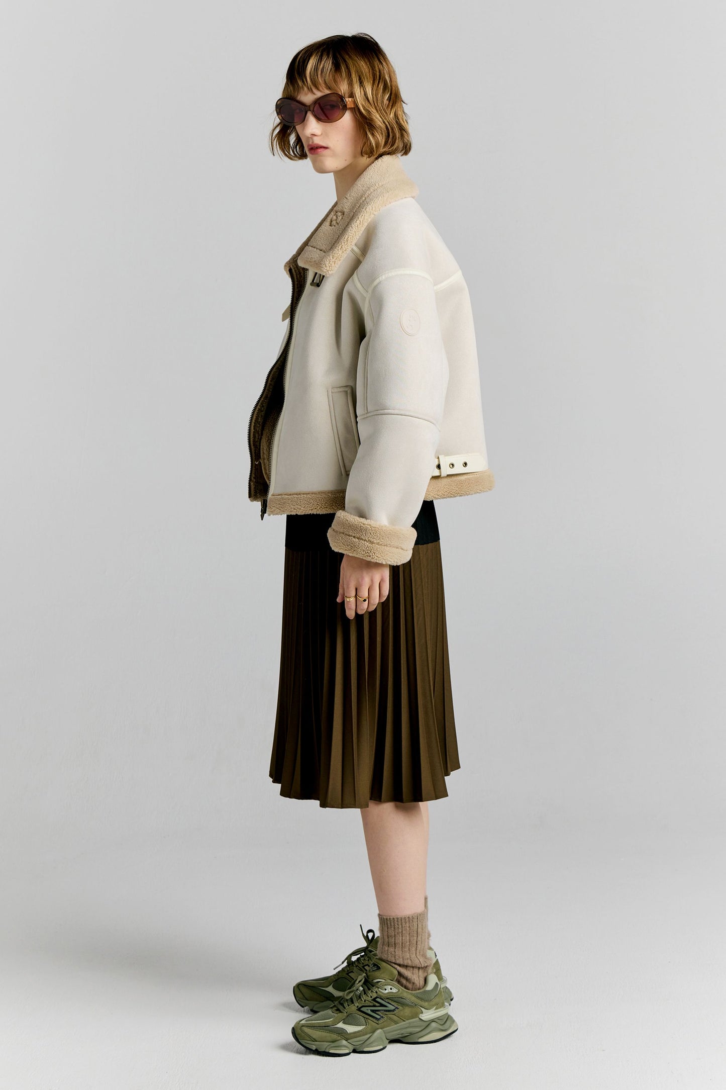 Cropped Aviator Jacket Ecru