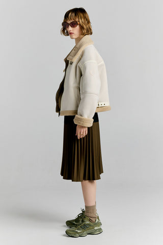 Cropped Aviator Jacket Ecru