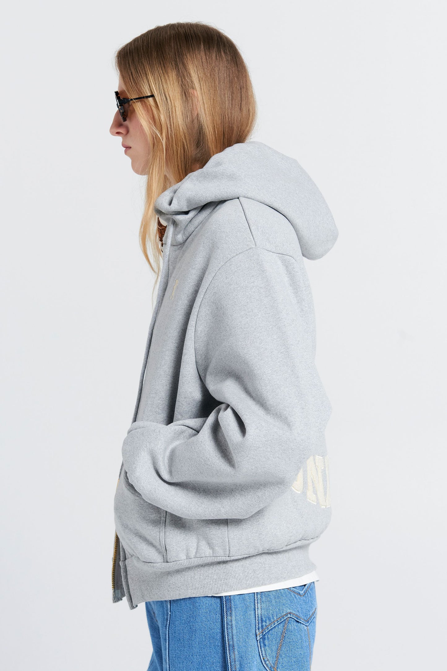 Rocking Horse Cropped Oversized Hoodie Grey Marle/Ecru