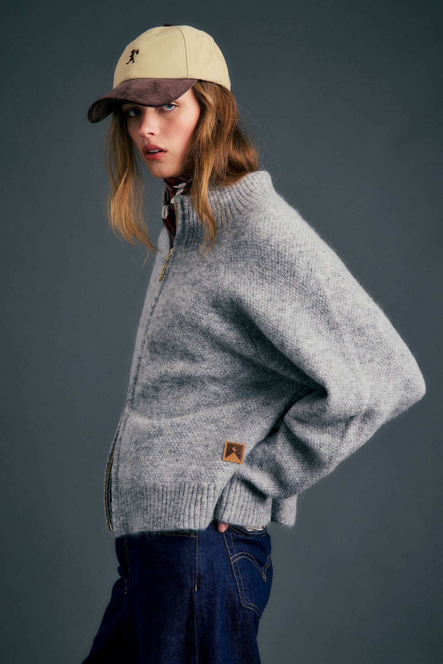 Nestle Knit Bomber Grey Marle