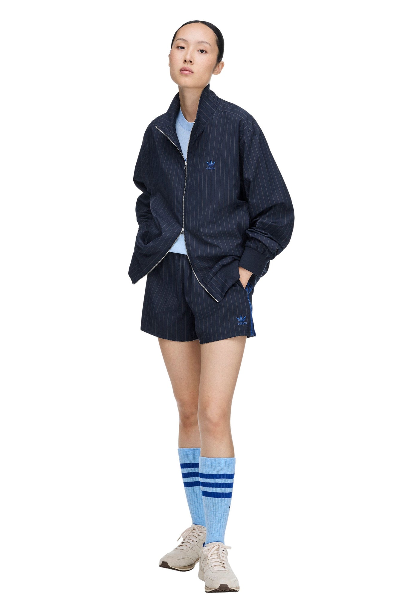 Wales Bonner Pinstripe Track Jacket Night Navy
