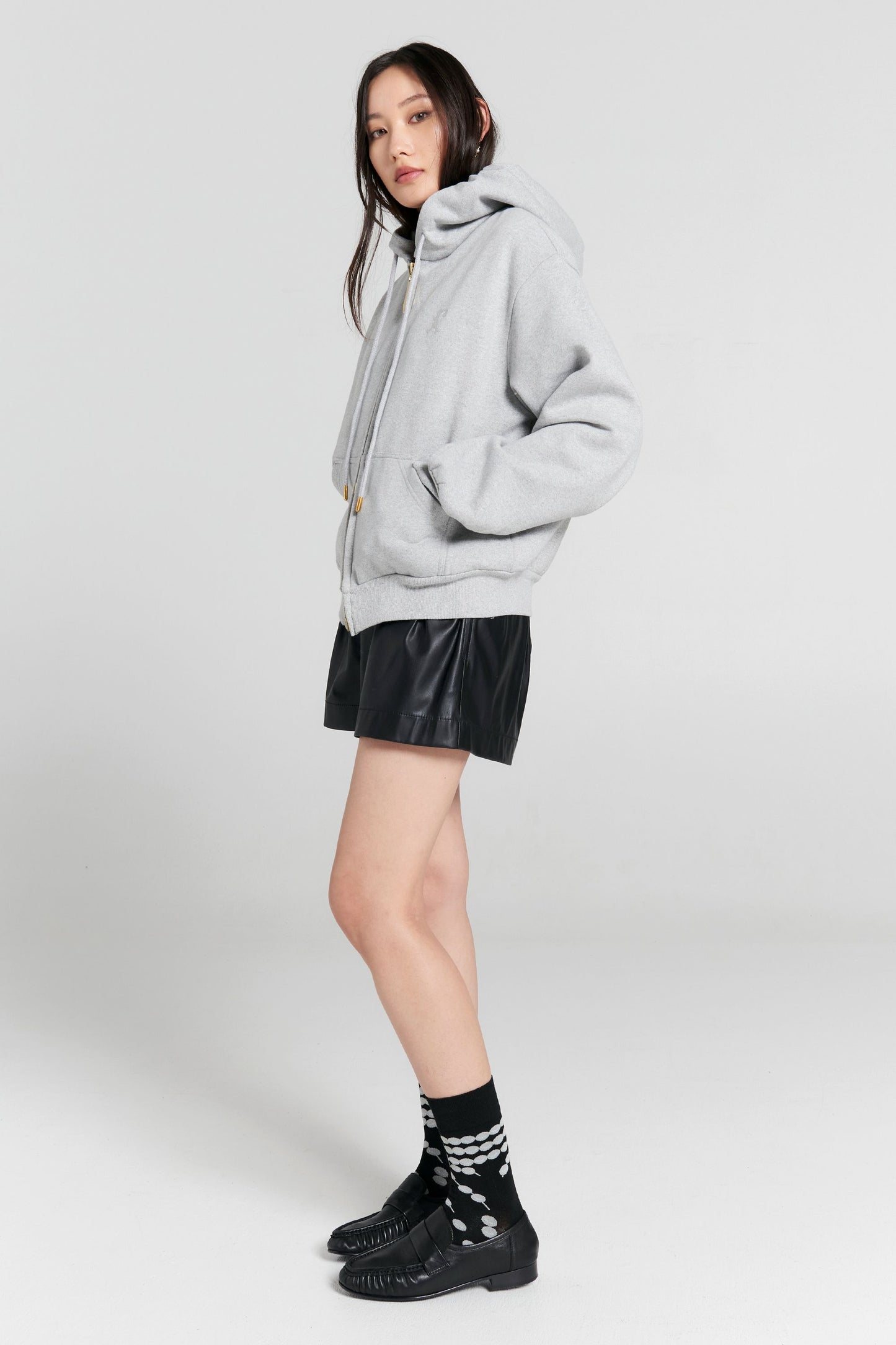 Runaway Girl Cropped Oversized Hoodie Grey Marle