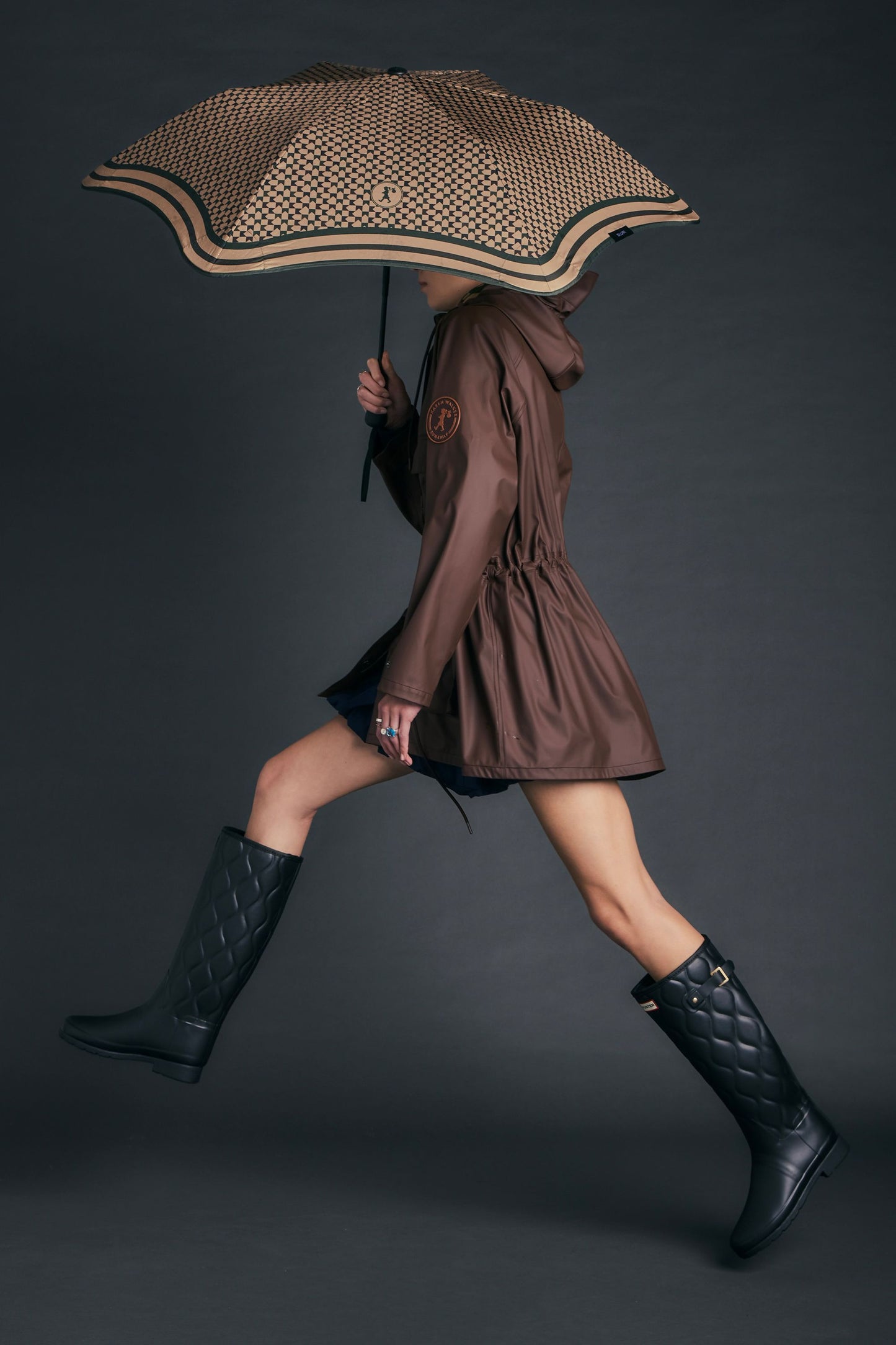 Metro Monogram Check Umbrella Tan