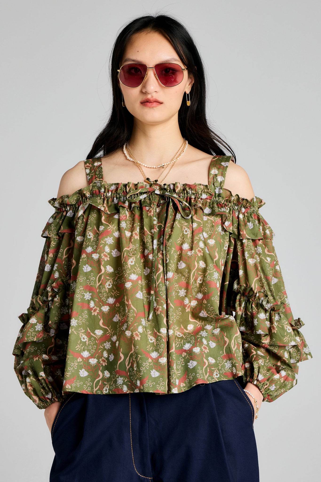 Leah Top Olive Multi