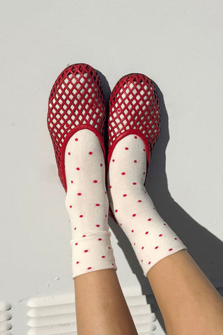 Patterned Sneaker Socks Cream/Red Polka Dot