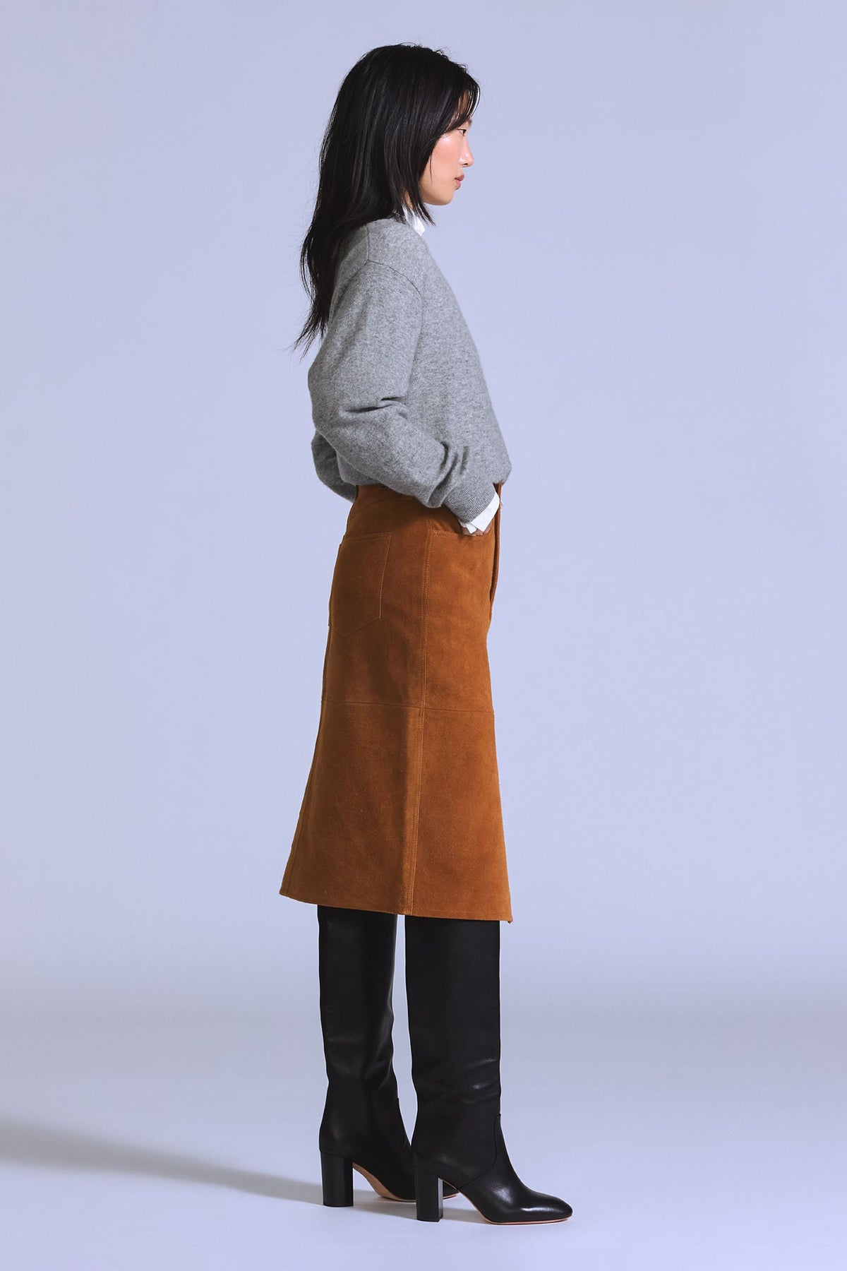 Blue Tab Suede Pencil Skirt Toffee