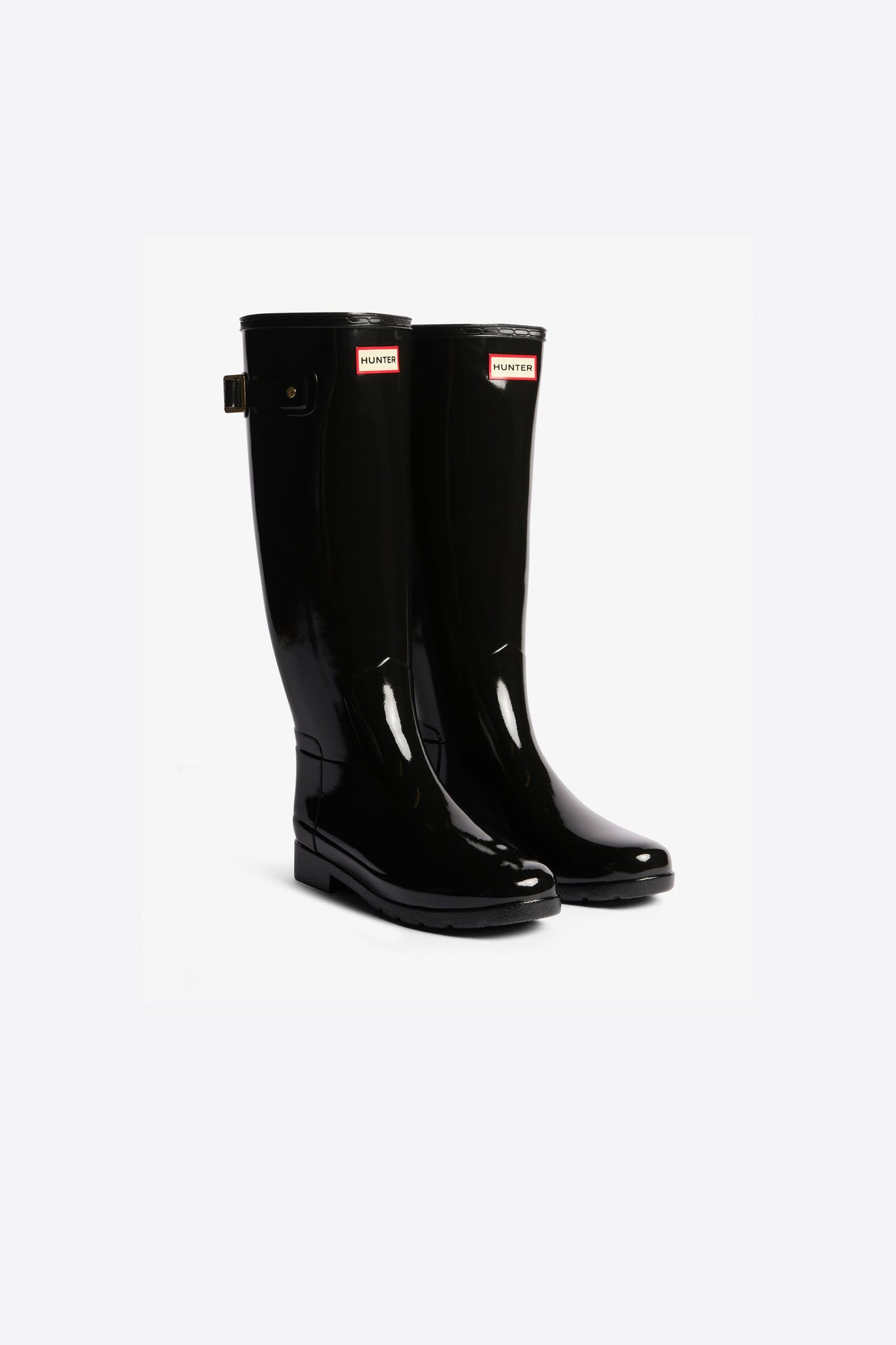 Refined Gold Trim Tall Gloss Boot Black