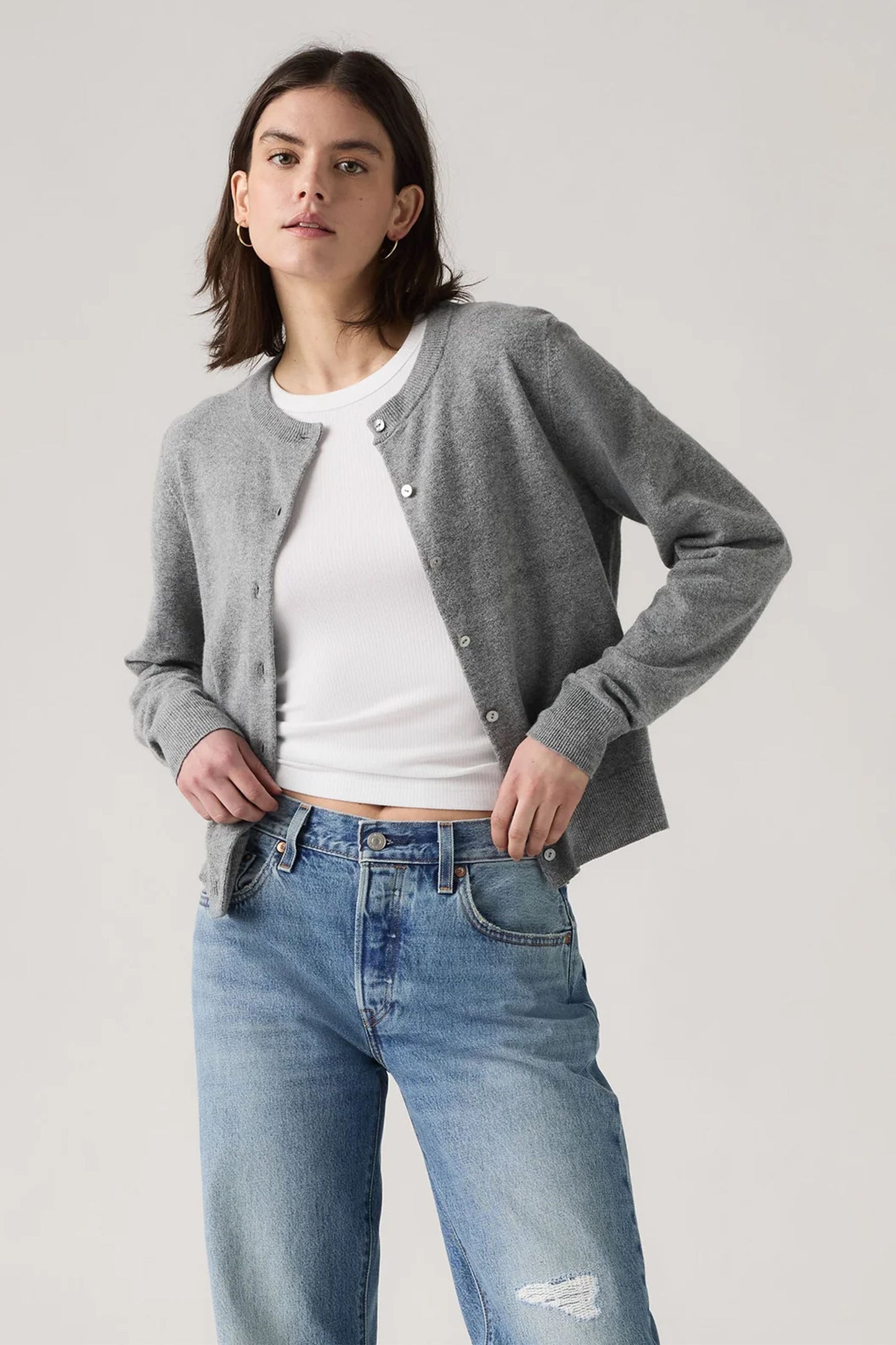 Super Soft Crewneck Cardi Dark Heather Grey