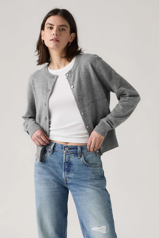 Super Soft Crewneck Cardi Dark Heather Grey